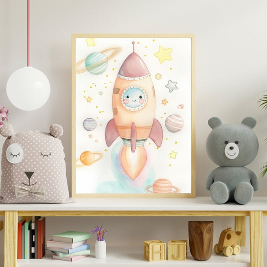Space Nursery Wall Art Set of 3 – Moon & Stars Kids Room Decor – Digital Download