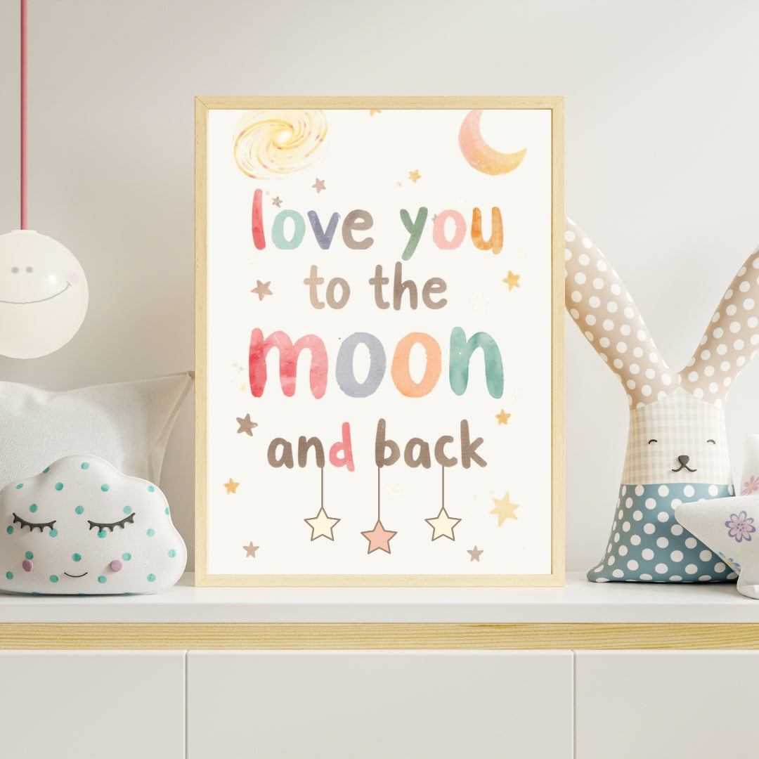 Space Nursery Wall Art Set of 3 – Moon & Stars Kids Room Decor – Digital Download